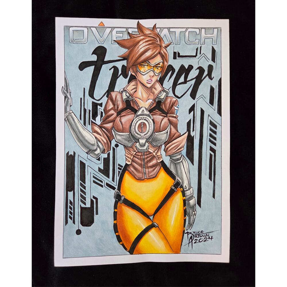Tracer - Lena Oxton - Overwatch -  Original Art drawing sketch 12" x 8.25"